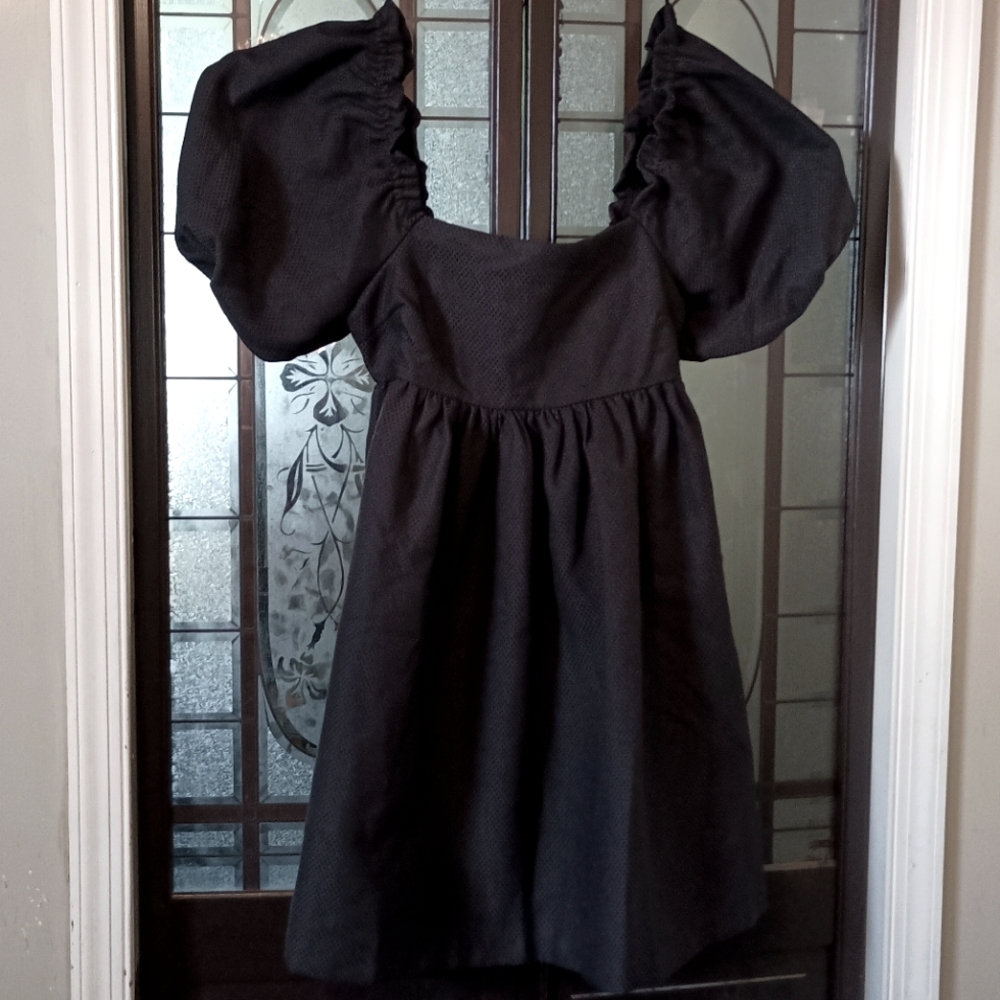 Line & Dot Black Baby Doll Dress Sz Small